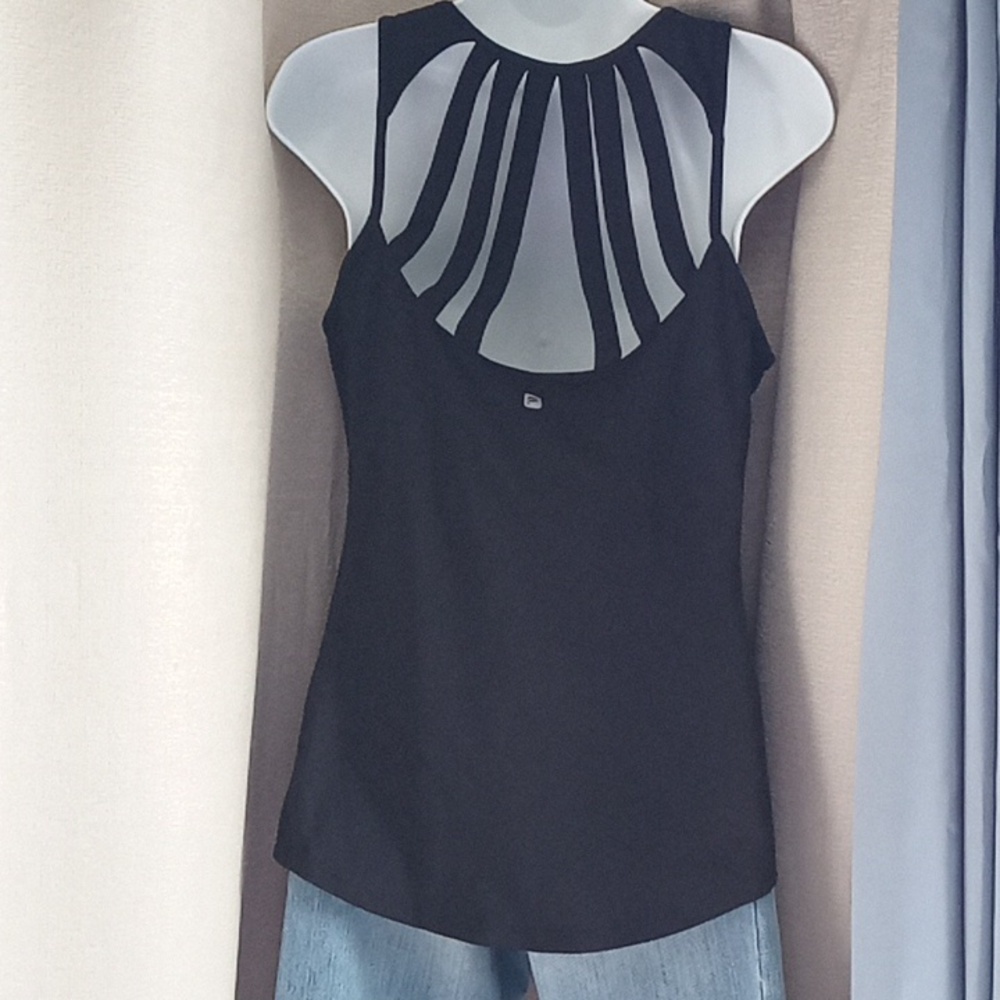 FABLETICS women's black exercise tank top open back and built in bra sz amall